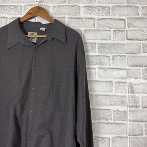 Jhane Barnes Solid Dark Gray Long Sleeve Cotton Button up Dress Shirt Mens 2XL